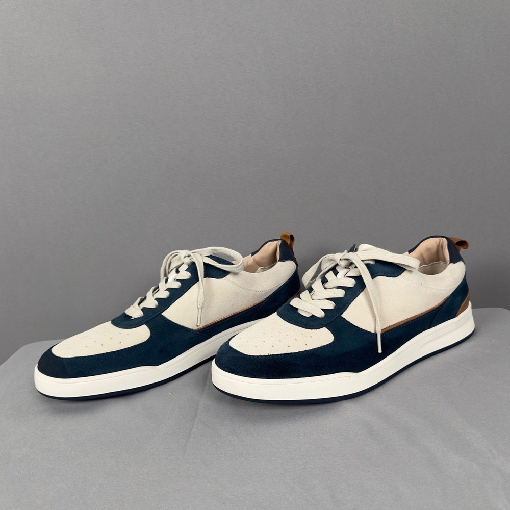 Johnnie-O Topspin Court Sneakers Mens 9 Navy White Leather Suede Casual Shoes - Picture 4 of 11
